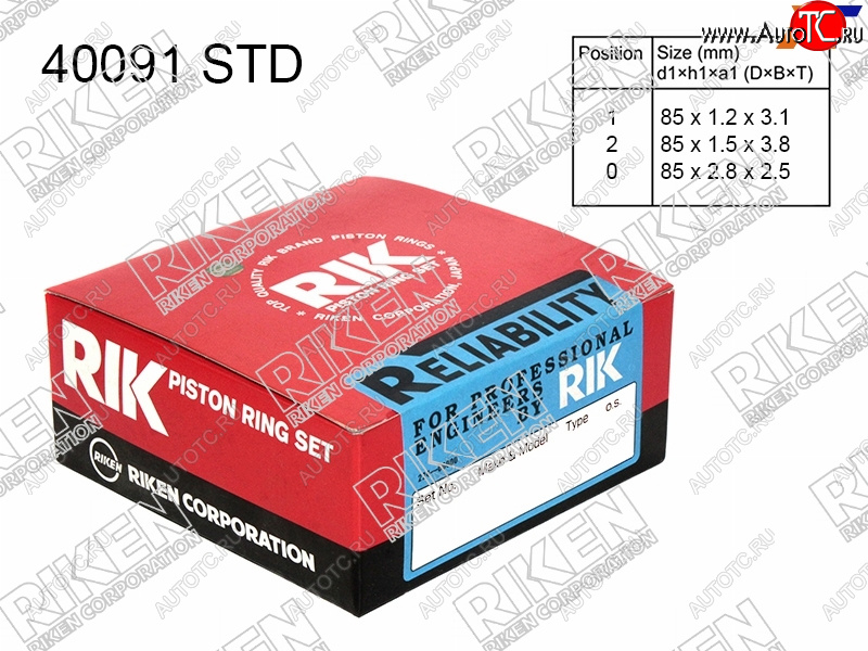 1 599 р. Кольца поршневые (комплект) STD G4JP G4GC RIKEN  Hyundai Sonata  EF (1998-2001) дорестайлинг  с доставкой в г. Пермь