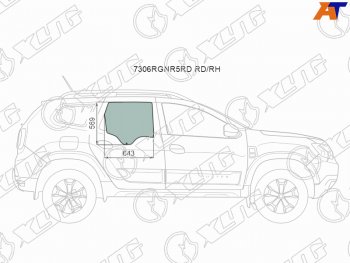 2 599 р. Стекло боковое опускное (Сзади Справа Цвет зеленый) Renault Duster 21-  Dacia Duster 17- XYG 7306RGNR5RD RD/RH  с доставкой в г. Пермь. Увеличить фотографию 1