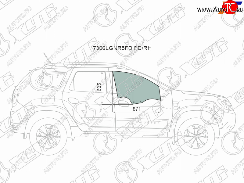 2 789 р. Стекло боковое опускное (Спереди Справа Цвет зеленый) Renault Duster 21-  Dacia Duster 17- XYG 7306RGNR5FD FD/RH  с доставкой в г. Пермь
