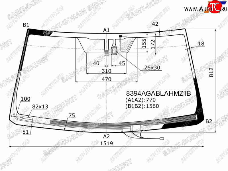 27 749 р. Стекло лобовое (Обогрев щеток Антенна Датчик дождя Молдинг) Toyota Land Cruiser Prado (J150) 09-1 SAINT-GOBAIN SEKURIT 8394AGABLAHMZ1B  с доставкой в г. Пермь