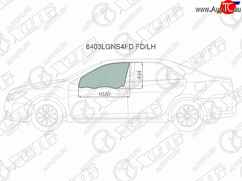 3 079 р. Стекло боковое опускное (Спереди Слева Цвет зеленый Крепления) Toyota Camry (XV50) 11-18  Camry XYG 8403LGNS4FD FD/LH  с доставкой в г. Пермь