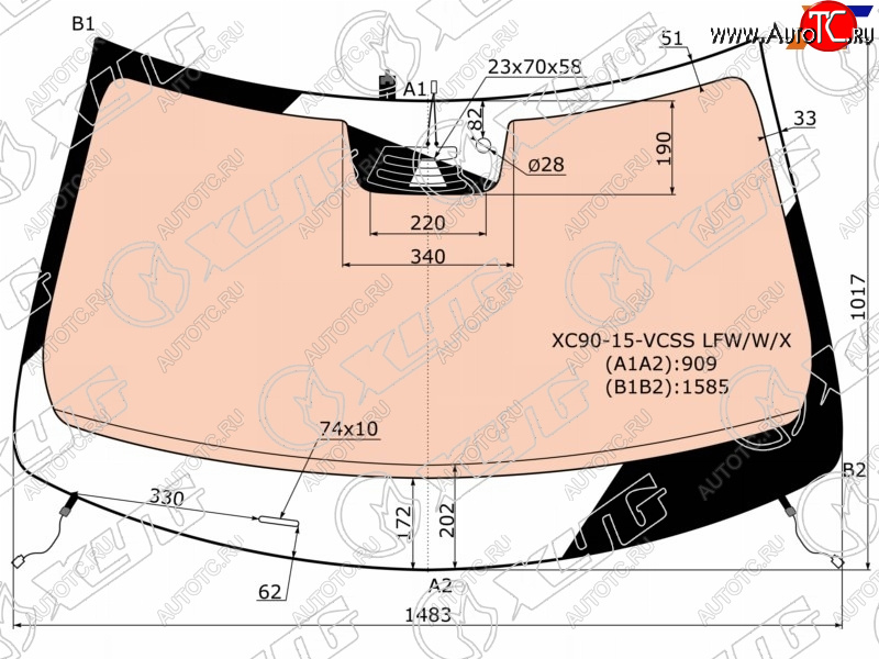22 699 р. Стекло лобовое (Обогрев полный Камера Датчик дождя Молдинг) Volvo XC90 14- XYG 8839AGNCGHMVZ1M LFW/W/X  с доставкой в г. Пермь