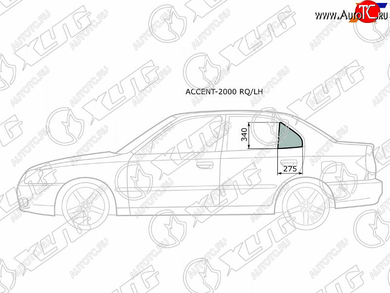 1 029 р. Стекло форточки (уголок) задней левой двери HYUNDAI ACCENT (сборка Россия) 45D 00-12                XYG ACCENT-2000 RQ/LH  с доставкой в г. Пермь