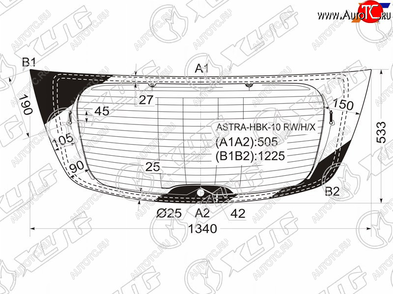 9 749 р. Стекло заднее (Цвет зеленый Обогрев Антенна 5D HBK) Opel Astra 09-15 XYG ASTRA-HBK-10 RW/H/X  с доставкой в г. Пермь