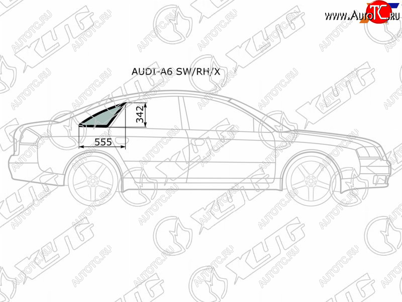 1 289 р. Стекло кузова боковое (не опускное) (Справа Цвет зеленый) Audi A6 97-05  S6 99-04 XYG AUDI-A6 SW/RH/X  с доставкой в г. Пермь