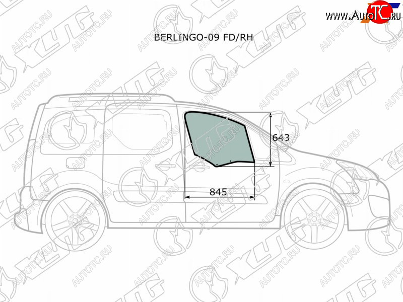 3 079 р. Стекло боковое опускное (Спереди Справа Цвет зеленый) Citroen Berlingo 08-22  Peugeot Partner 08- XYG BERLINGO-09 FD/RH  с доставкой в г. Пермь