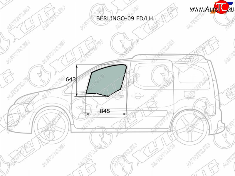 3 079 р. Стекло боковое опускное (Спереди Слева Цвет зеленый) Citroen Berlingo 08-22  Peugeot Partner 08-1 XYG BERLINGO-09 FD/LH  с доставкой в г. Пермь