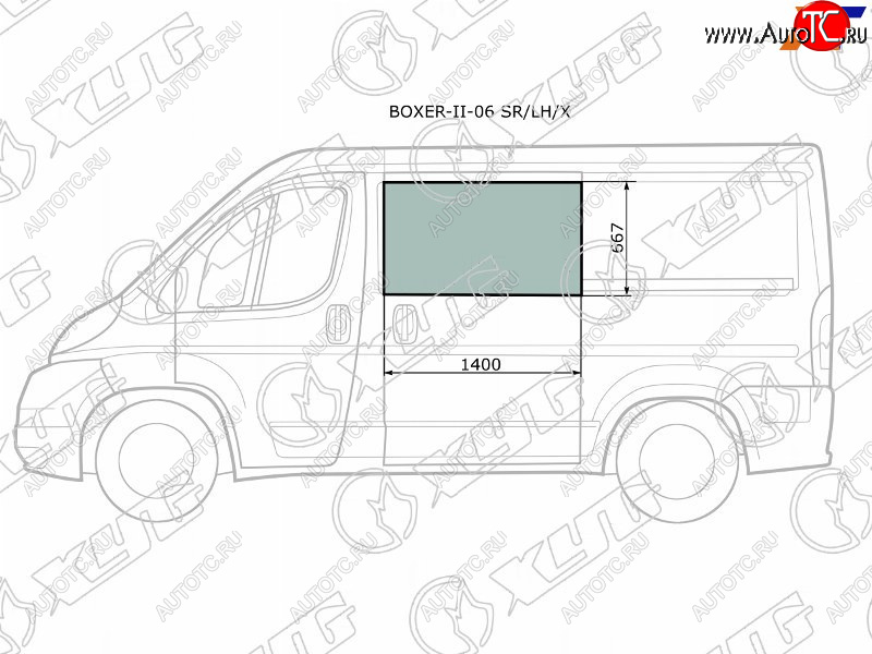 6 999 р. Стекло кузова боковое (не опускное) (Слева Цвет зеленый) Peugeot Boxer 06-  Citroen Jumper 06-  F XYG BOXER-II-06 SR/LH/X  с доставкой в г. Пермь