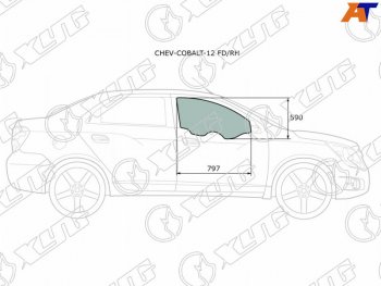 2 799 р. Стекло боковое опускное (Спереди Справа Цвет зеленый) Chevrolet Cobalt 13-  Ravon R4 16-20 XYG CHEV-COBALT-12 FD/RH  с доставкой в г. Пермь. Увеличить фотографию 2