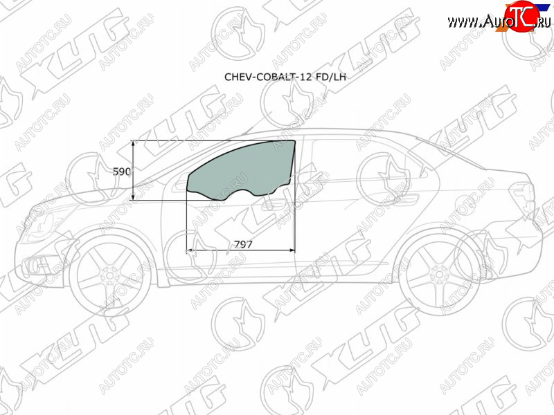 2 799 р. Стекло боковое опускное (Спереди Слева Цвет зеленый) Chevrolet Cobalt 13-  Ravon R4 16-20 XYG CHEV-COBALT-12 FD/LH  с доставкой в г. Пермь