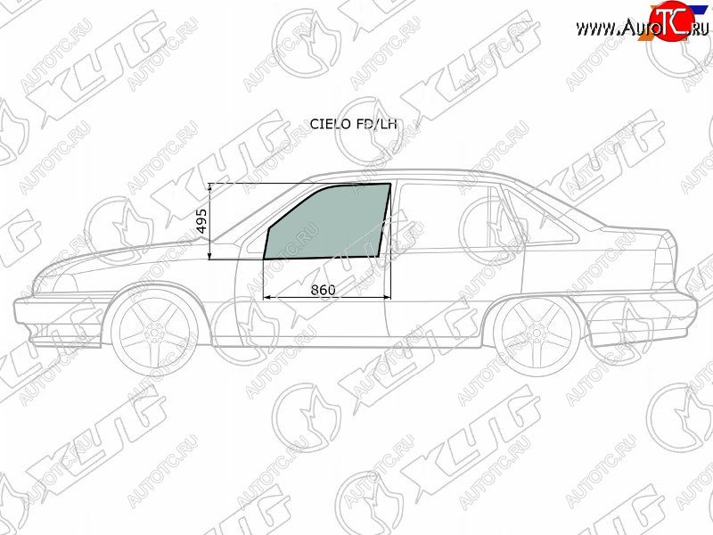 2 199 р. Стекло боковое опускное (Спереди Слева Цвет зеленый) Daewoo Nexia 94-16 XYG CIELO FD/LH  с доставкой в г. Пермь