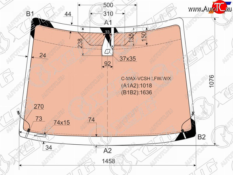 24 199 р. Стекло лобовое (Обогрев полный Датчик дождя) Ford C-MAX 03-10 XYG C-MAX-VCSH LFW/W/X  с доставкой в г. Пермь