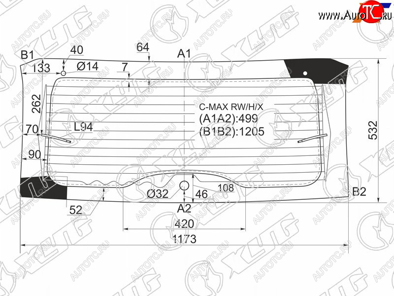 10 999 р. Стекло заднее (Цвет зеленый Обогрев) Ford C-MAX 03-10 XYG C-MAX RW/H/X  с доставкой в г. Пермь