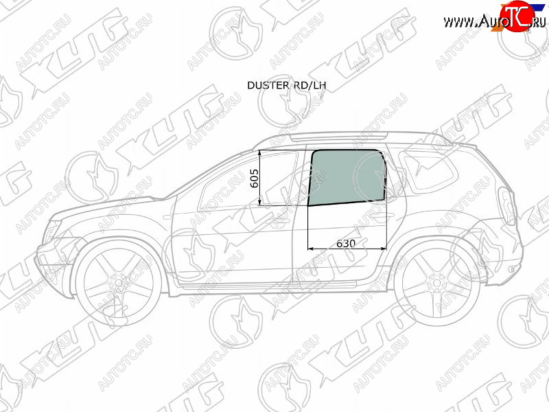 2 349 р. Стекло боковое опускное (Сзади Слева Цвет зеленый) Nissan Terrano 14-22  Renault Duster 10-21  D XYG DUSTER RD/LH  с доставкой в г. Пермь