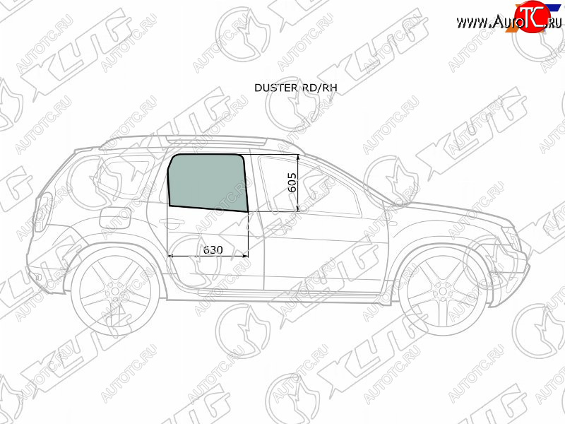 2 349 р. Стекло боковое опускное (Сзади Справа Цвет зеленый) Nissan Terrano 14-22  Renault Duster 10-21  XYG DUSTER RD/RH  с доставкой в г. Пермь