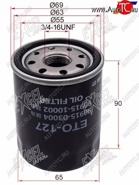 459 р. Фильтр масляный TOYOTA #AZF#,#GE,#GTE 90-                                                            EXCEL JAPAN ETO-127  с доставкой в г. Пермь