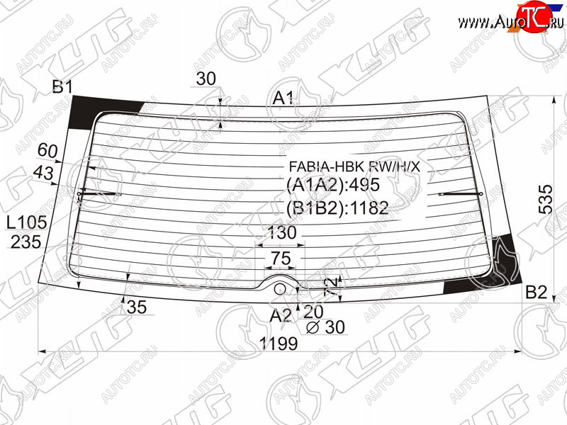 7 549 р. Стекло заднее (Цвет зеленый Обогрев 5D HBK) Skoda Fabia 99-08 XYG FABIA-HBK RW/H/X  с доставкой в г. Пермь