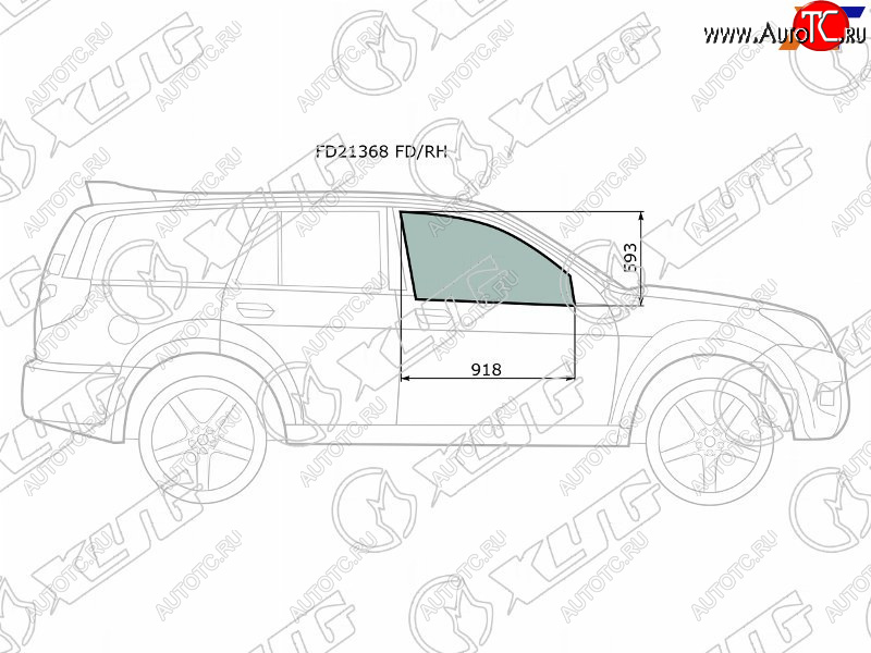 3 079 р. Стекло боковое опускное (Спереди Справа Цвет зеленый) Great Wall Hover 05-10  Hover H3 10-16  Ho XYG FD21368 FD/RH  с доставкой в г. Пермь