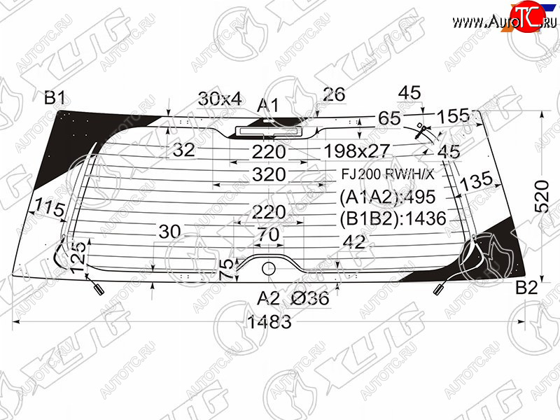 8 649 р. Стекло заднее (Цвет зеленый Обогрев Антенна) Toyota Land Cruiser (J200) 07-21 XYG FJ200 RW/H/X  с доставкой в г. Пермь