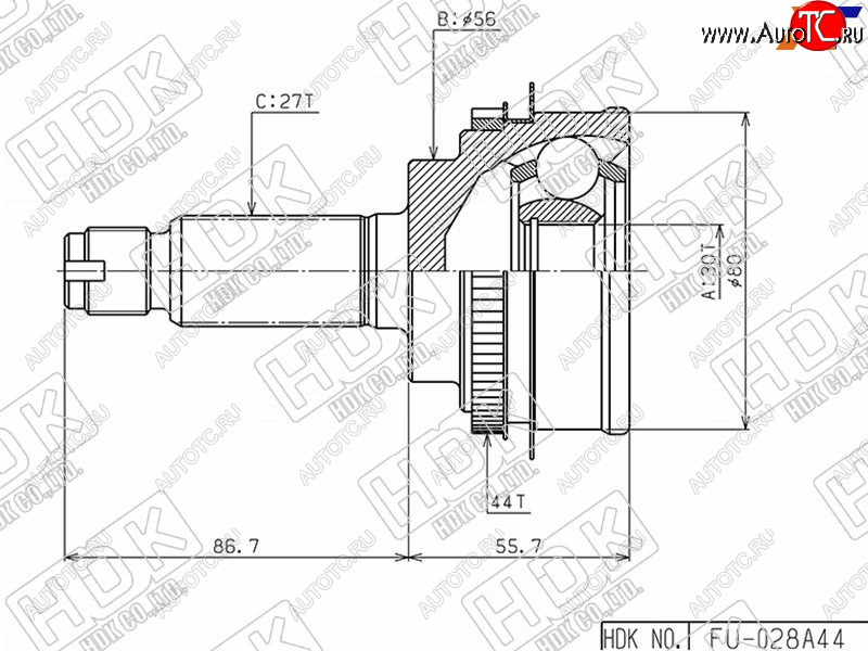 4 749 р. Шрус наружный SUBARU IMPREZA GD#GG# EJ15EJ20 AT5MT 4WD00- HDK FU-028A44  с доставкой в г. Пермь