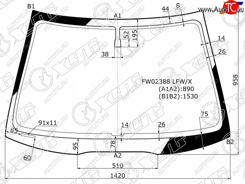 6 649 р. Стекло лобовое Honda Accord 02-08  Acura TSX 03-08 XYG FW02388 LFW/X  с доставкой в г. Пермь