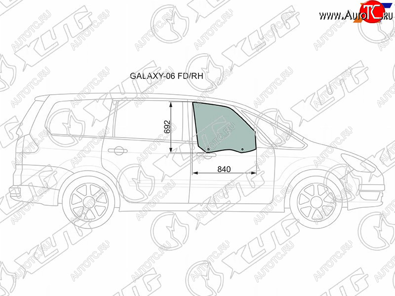 2 759 р. Стекло боковое опускное (Спереди Справа Цвет зеленый) Ford Galaxy 06-15 XYG GALAXY-06 FD/RH  с доставкой в г. Пермь