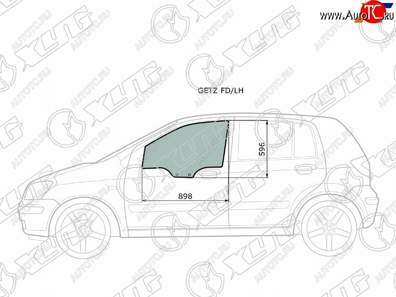 2 799 р. Стекло боковое опускное (Спереди Слева Цвет зеленый) Hyundai Getz 02-11  Click 02-11              XYG GETZ FD/LH  с доставкой в г. Пермь