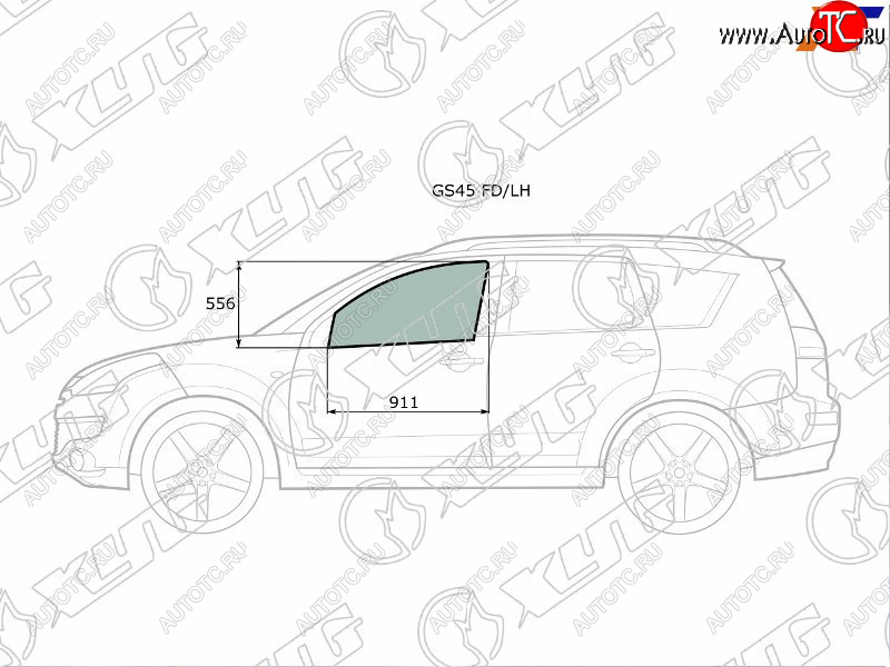2 789 р. Стекло боковое опускное (Спереди Слева Цвет зеленый) Mitsubishi Outlander 05-12  Citroen C-Crosse XYG GS45 FD/LH  с доставкой в г. Пермь