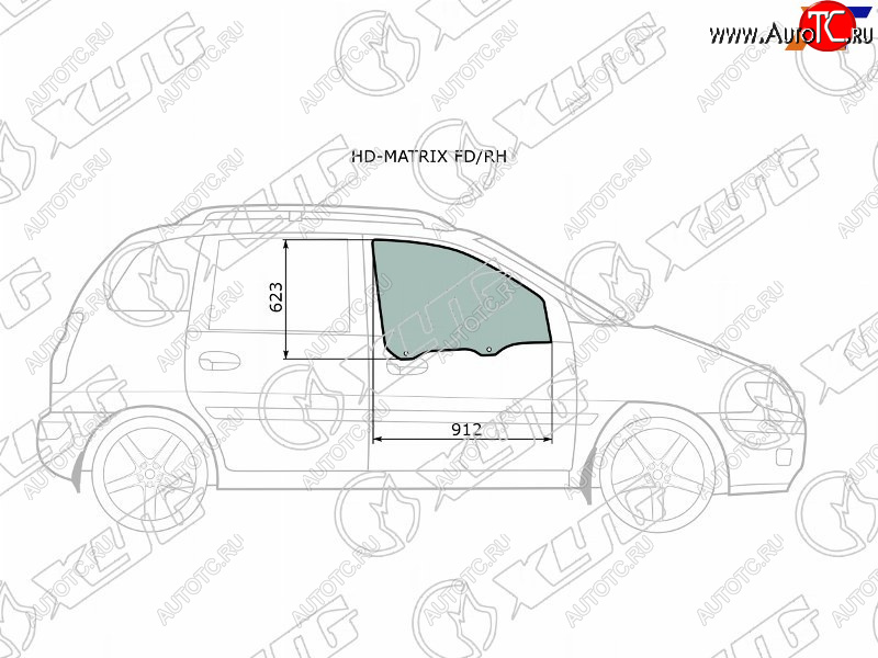 2 789 р. Стекло боковое опускное (Спереди Справа Цвет зеленый) Hyundai Lavita 01-07  Matrix 01-10 XYG HD-MATRIX FD/RH  с доставкой в г. Пермь