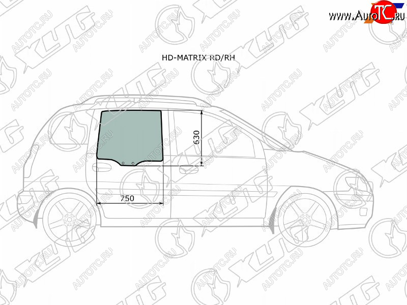 2 789 р. Стекло боковое опускное (Сзади Справа Цвет зеленый) Hyundai Lavita 01-07  Matrix 01-10 XYG HD-MATRIX RD/RH  с доставкой в г. Пермь