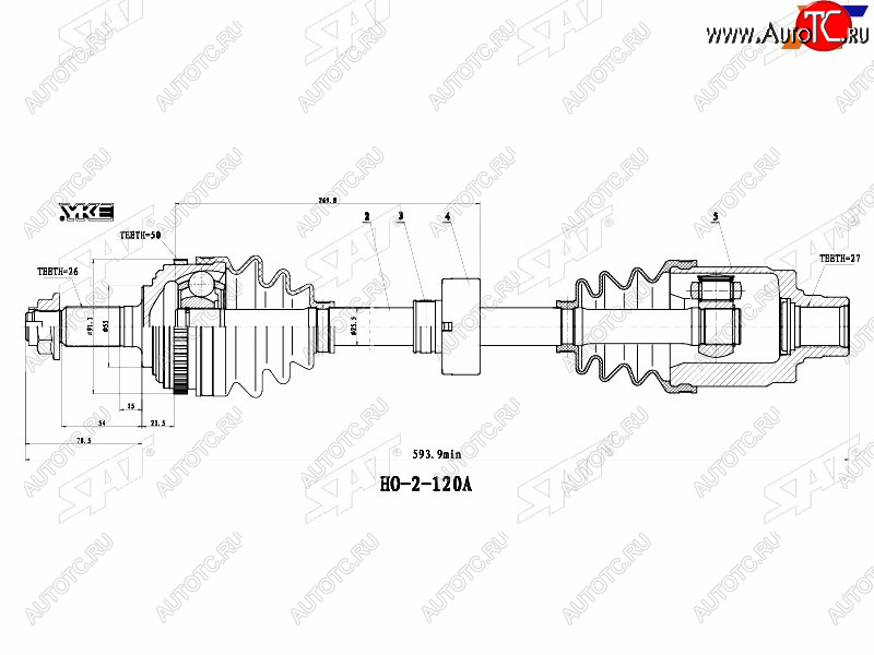9 199 р. Привод в сборе FR LH HONDA CR-V RD1 96-99(без подвесного подшипника) SAT HO-5-120A  с доставкой в г. Пермь