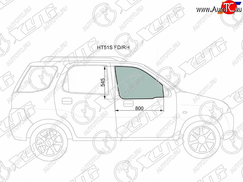2 599 р. Стекло боковое опускное (Спереди Справа Цвет зеленый) Chevrolet Cruze 01-08  Subaru Justy 03-07  XYG HT51S FD/RH  с доставкой в г. Пермь