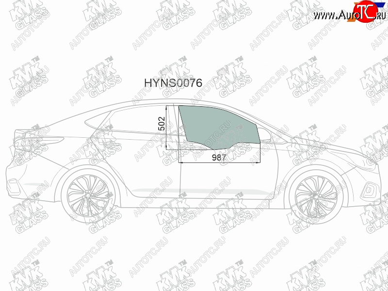 2 399 р. Стекло боковое опускное (Спереди Справа Цвет зеленый) Hyundai Solaris 17-20  Accent 17-22 KMK HYNS0076  с доставкой в г. Пермь