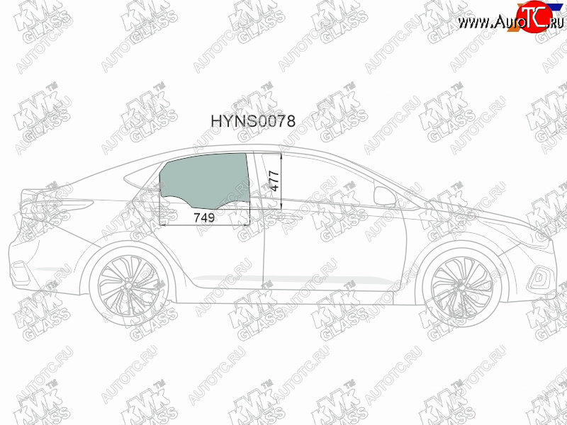 2 569 р. Стекло боковое опускное (Сзади Справа Цвет зеленый) Hyundai Solaris 17-20  Accent 17-22           KMK HYNS0078  с доставкой в г. Пермь