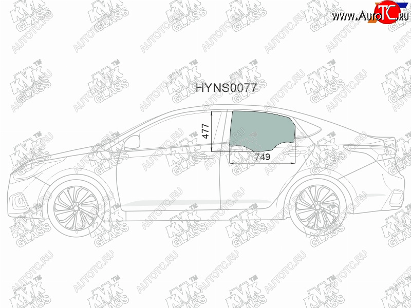 2 569 р. Стекло боковое опускное (Сзади Слева Цвет зеленый) Hyundai Solaris 17-20  Accent 17-22            KMK HYNS0077  с доставкой в г. Пермь
