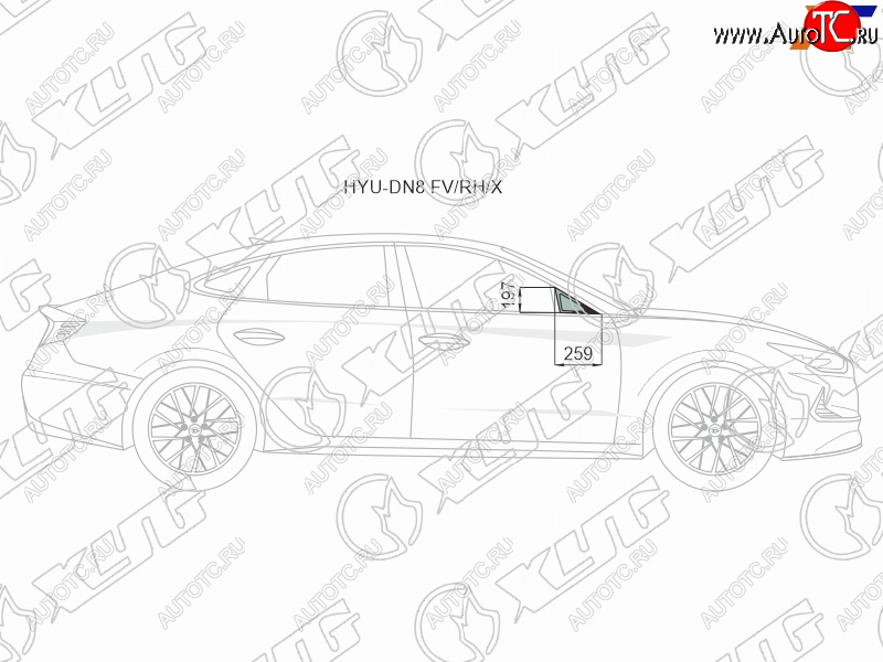 1 299 р. Стекло форточки (Спереди Справа Цвет зеленый) Hyundai Sonata 19-23 XYG HYU-DN8 FV/RH/X  с доставкой в г. Пермь