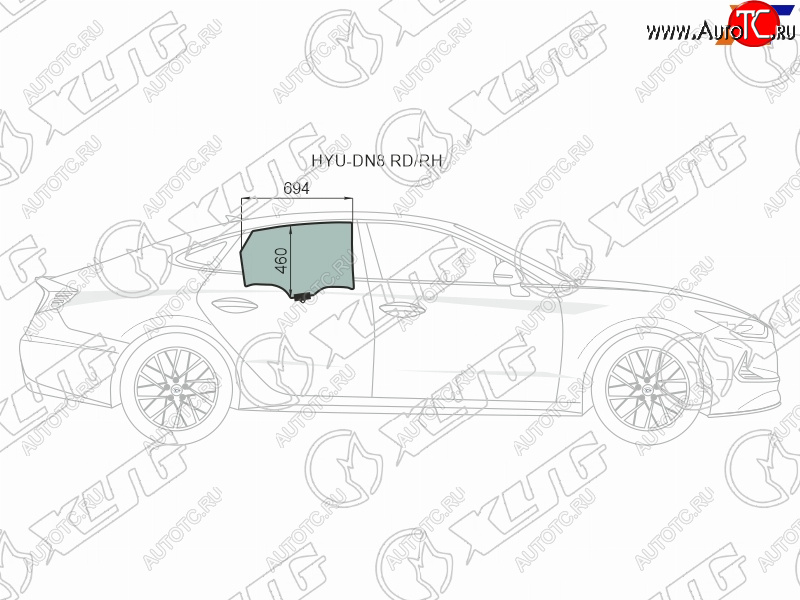 3 399 р. Стекло боковое опускное (Сзади Справа Цвет зеленый Крепления) Hyundai Sonata 19- XYG HYU-DN8 RD/RH  с доставкой в г. Пермь