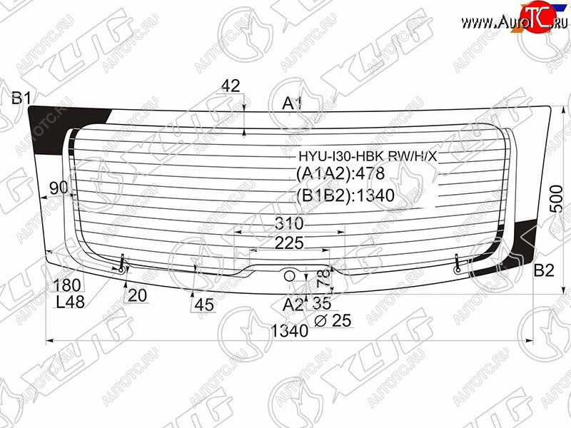 12 449 р. Стекло заднее (Цвет зеленый Обогрев) Hyundai i30 07-12 XYG HYU-I30-HBK RW/H/X  с доставкой в г. Пермь