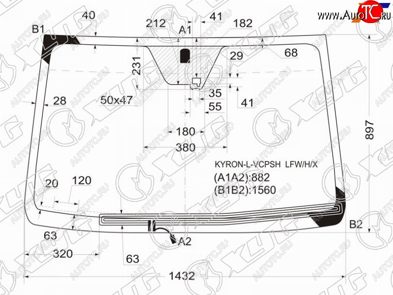 7 299 р. Стекло лобовое (Обогрев щеток Датчик дождя) SsangYong Actyon 05-10  Actyon Sports 06-16  Kyron 05 XYG KYRON-L-VCPSH LFW/H/X  с доставкой в г. Пермь