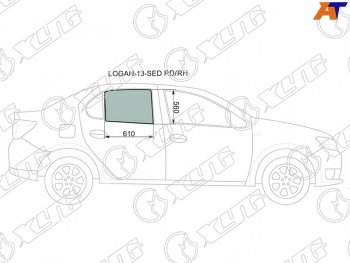 2 599 р. Стекло боковое опускное (Сзади Справа Цвет зеленый) Renault Logan 14-22  Sandero 14-22  Dacia Lo XYG LOGAN-13-SED RD/RH  с доставкой в г. Пермь. Увеличить фотографию 1