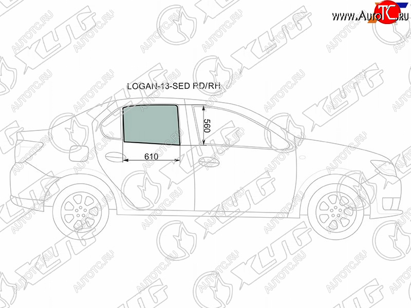 2 599 р. Стекло боковое опускное (Сзади Справа Цвет зеленый) Renault Logan 14-22  Sandero 14-22  Dacia Lo XYG LOGAN-13-SED RD/RH  с доставкой в г. Пермь