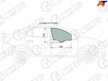 2 599 р. Стекло боковое опускное (Спереди Справа Цвет зеленый) Renault Logan 14-22  Sandero 14-22  Dacia XYG LOGAN-13 FD/RH  с доставкой в г. Пермь. Увеличить фотографию 1