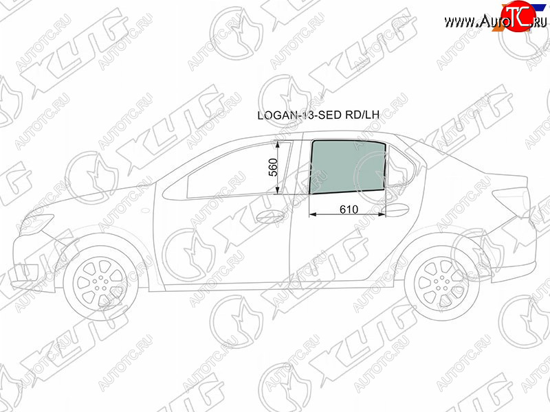 2 599 р. Стекло боковое опускное (Сзади Слева Цвет зеленый) Renault Logan 14-22  Sandero 14-22  Dacia Log XYG LOGAN-13-SED RD/LH  с доставкой в г. Пермь