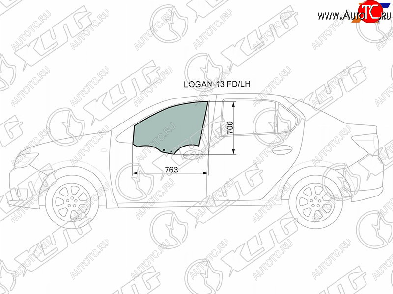 2 599 р. Стекло боковое опускное (Спереди Слева Цвет зеленый) Renault Logan 14-22  Sandero 14-22  Dacia L XYG LOGAN-13 FD/LH  с доставкой в г. Пермь