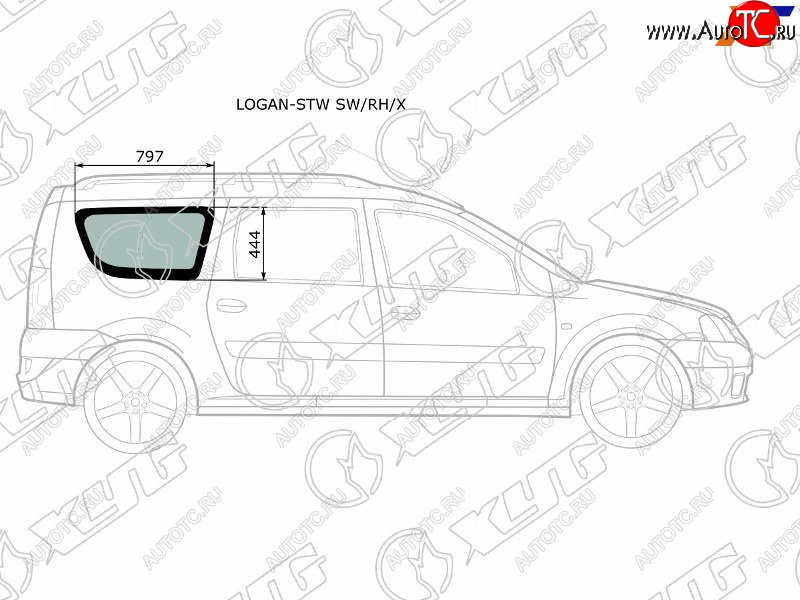 2 599 р. Стекло кузова боковое (не опускное) (Справа Цвет зеленый) Dacia Logan 04-08  Logan Mcv 08-12  LAD XYG LOGAN-STW SW/RH/X  с доставкой в г. Пермь