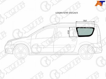 2 599 р. Стекло кузова боковое (не опускное) (Слева Цвет зеленый) Dacia Logan 04-08  Logan Mcv 08-12  LADA XYG LOGAN-STW SW/LH/X  с доставкой в г. Пермь. Увеличить фотографию 3