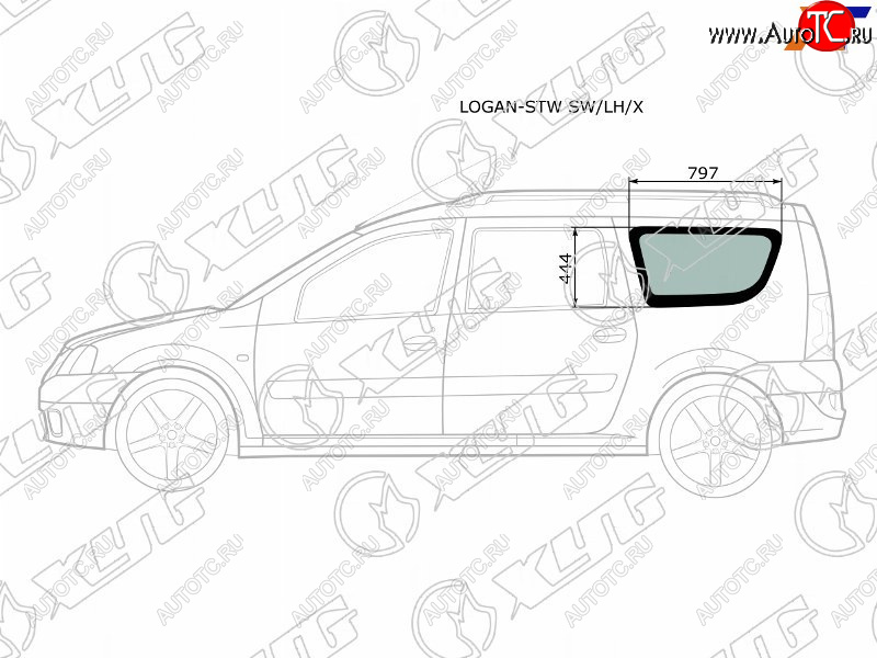 2 599 р. Стекло кузова боковое (не опускное) (Слева Цвет зеленый) Dacia Logan 04-08  Logan Mcv 08-12  LADA XYG LOGAN-STW SW/LH/X  с доставкой в г. Пермь