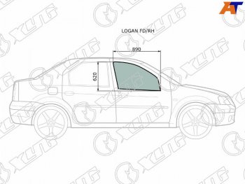 2 399 р. Стекло боковое опускное (Спереди Справа Цвет зеленый) Renault Logan 04-22  Sandero 14-22  Dacia XYG LOGAN FD/RH  с доставкой в г. Пермь. Увеличить фотографию 1