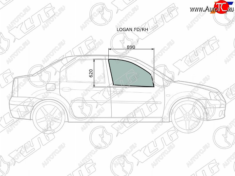 2 399 р. Стекло боковое опускное (Спереди Справа Цвет зеленый) Renault Logan 04-22  Sandero 14-22  Dacia XYG LOGAN FD/RH  с доставкой в г. Пермь