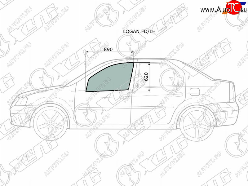 2 399 р. Стекло боковое опускное (Спереди Слева Цвет зеленый) Renault Logan 04-16  Dacia Logan 04-08  Log XYG LOGAN FD/LH  с доставкой в г. Пермь